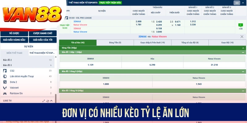 Đơn vị có nhiều kèo tỷ lệ ăn lớn